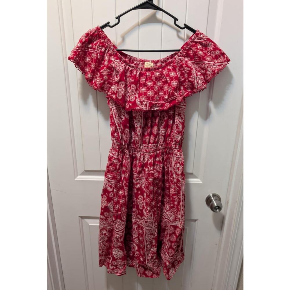 Faded Glory Dress Size S (4-6) Red White On/Off Shoulder Summer Spring